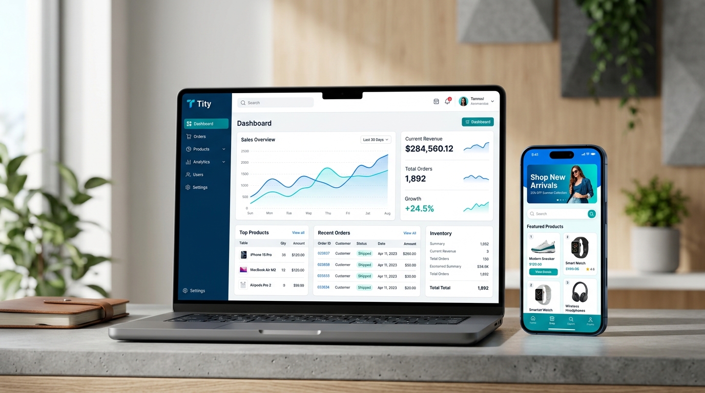 Tity E-Commerce Suite Store and Mobile App Mockup